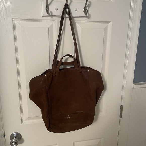 JEROME DREYFUSS Paco Tote Bag Double Handle Purse Brown Kaki Goatskin Leather - Picture 1 of 16